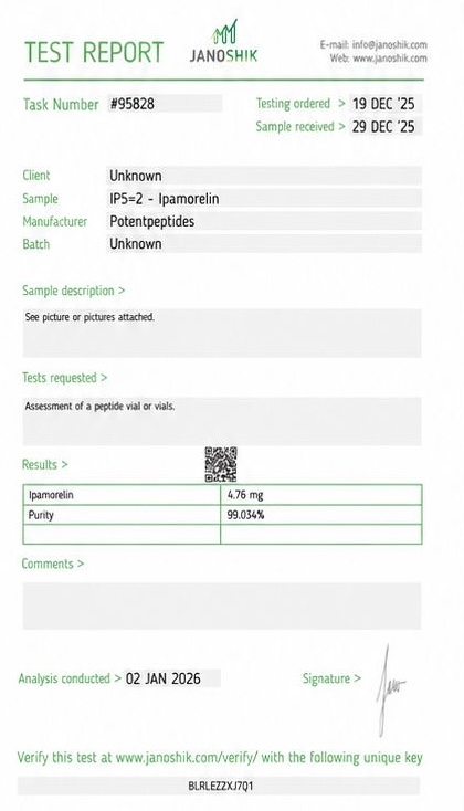 Janoshik test report for Ipamorelin