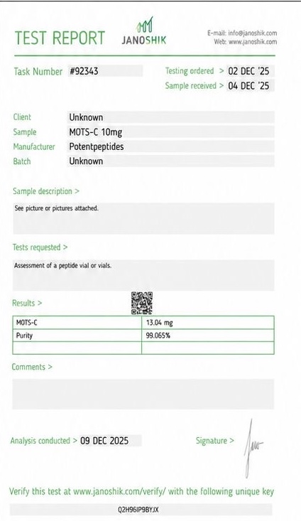 Janoshik test report for MOTS-C