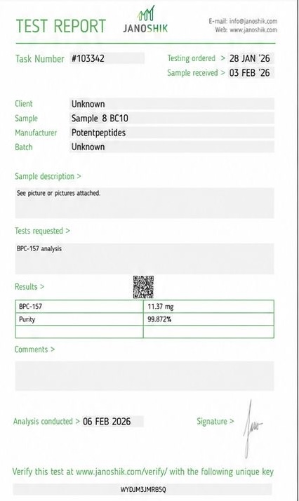 Janoshik test report for BPC-157